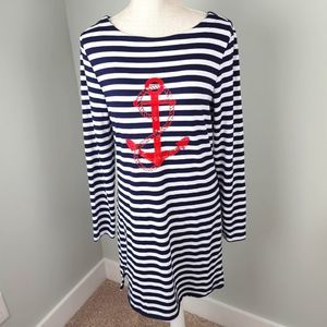 Adorable Blue & White Striped Caribbean Beach Wear Nautical Dress, Size M